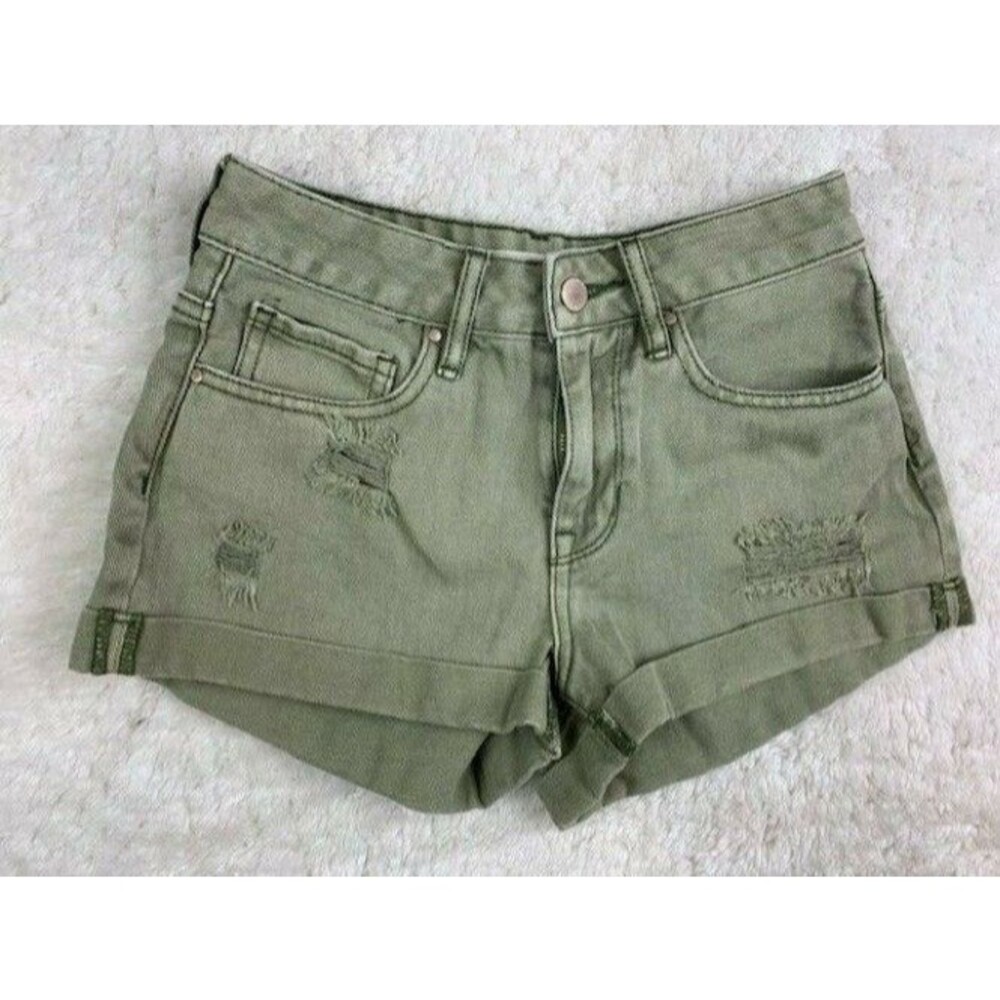 Bullhead Size 24 Womens Shorts Olive Green High Rise Cuff Hem Distressed